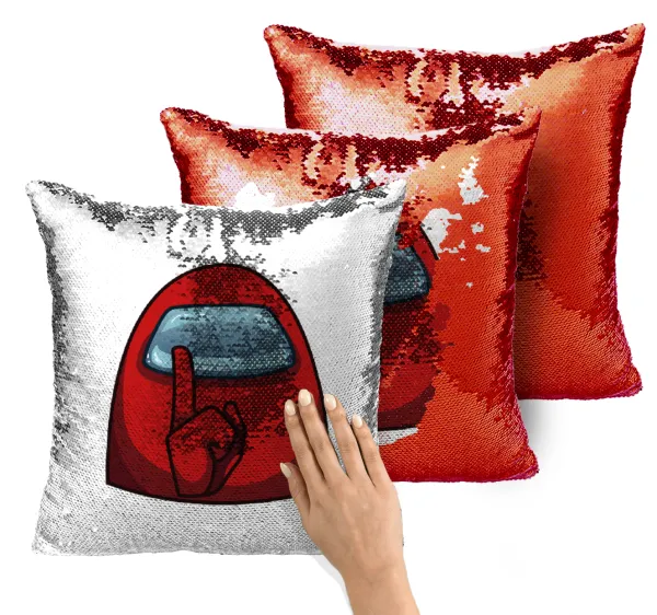 Among US — Magic sofa cushion with red sequins, 40x40cm, filling included