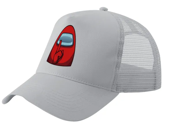 Among US — Adult Structured Trucker Hat, with Mesh, GRAY (100% COTTON, ADULT, UNISEX, ONE SIZE)