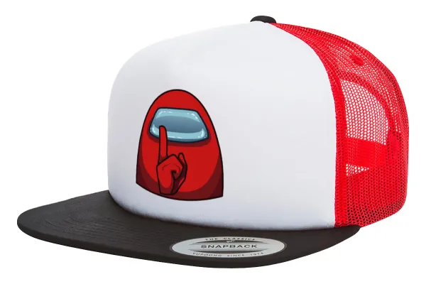 Among US — Adult Foam Flat Snapback with Mesh Black-White-Red (POLYESTER, ADULT, UNISEX, ONE SIZE)