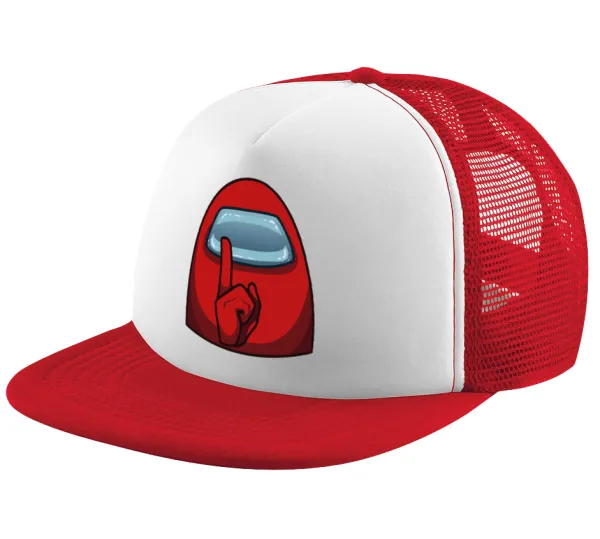 Among US — Adult Soft Trucker Hat with Red/White Mesh (POLYESTER, ADULT, UNISEX, ONE SIZE)