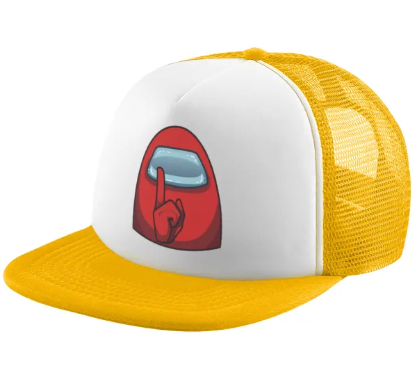 Among US — Adult Soft Trucker Hat with Yellow/White Mesh (POLYESTER, ADULT, UNISEX, ONE SIZE)