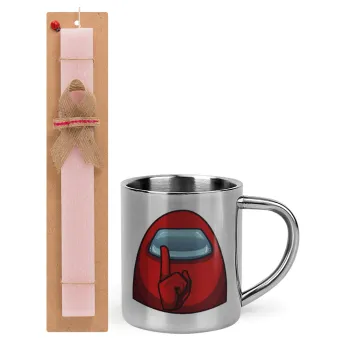 Among US, Πασχαλινή Λαμπάδα με μεταλλική κούπα θερμό (300ml) & κερί αρωματικό πλακέ (30cm) (ΡΟΖ)