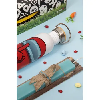 Among US, Easter Set, metallic silver aluminum water bottle (500ml) & scented flat Easter candle (30cm) (TURQUOISE)