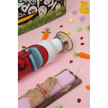 Among US, Easter Set, SS Metallic water bottle (620ml, stainless steel) & scented flat Easter candle (30cm) (PINK)