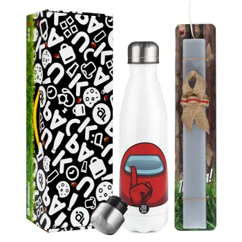 Among US, Easter candle, metallic white thermos bottle (500ml) & aromatic flat candle (30cm) (GRAY)