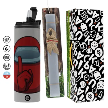 Among US, Easter candle with Grey Tumbler Thermo 600ml & aromatic flat candle (30cm) (GREY)