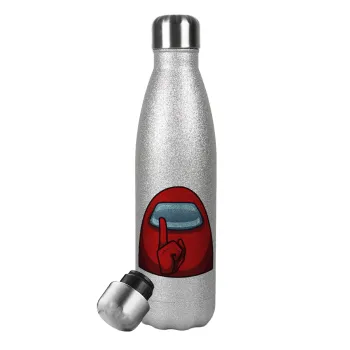 Among US, Μεταλλικό παγούρι θερμός Glitter Aσημένιο (Stainless steel), διπλού τοιχώματος, 500ml