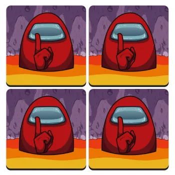 Among US, ΣΕΤ 4 Σουβέρ ξύλινα τετράγωνα (9cm)