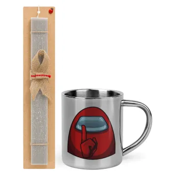 Among US, Πασχαλινή Λαμπάδα με μεταλλική κούπα θερμό (300ml) & κερί αρωματικό πλακέ (30cm) (ΓΚΡΙ)