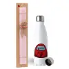 Easter Set, metallic stainless steel water bottle (750ml) & scented flat Easter candle (30cm) (PINK)