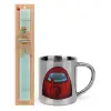 Easter Set, metallic thermal cup (300ml) & aromatic flat Easter candle (30cm) (TURQUOISE)