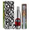 Easter Set, metallic stainless thermos flask (500ml) & scented flat Easter candle (30cm) (GRAY)