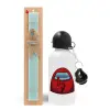 Easter Set, metallic aluminum water bottle (500ml) & scented flat candle (30cm) (TURQUOISE)