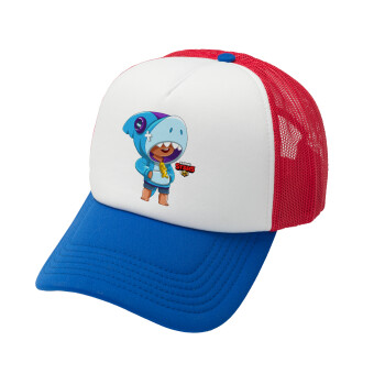 BrawlStars Leon Shark, Καπέλο Soft Trucker με Δίχτυ Red/Blue/White 