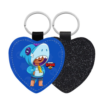 Brawl Stars Leon Shark, Μπρελόκ PU δερμάτινο glitter καρδιά ΜΑΥΡΟ