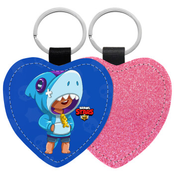 Brawl Stars Leon Shark, Μπρελόκ PU δερμάτινο glitter καρδιά ΡΟΖ