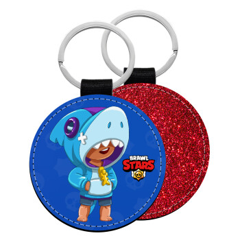 Brawl Stars Leon Shark, Μπρελόκ Δερματίνη, στρογγυλό ΚΟΚΚΙΝΟ (5cm)