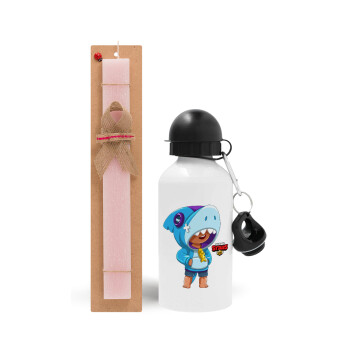 Brawl Stars Leon Shark, Easter Set, metallic aluminum bottle (500ml) & aromatic flat Easter candle (30cm) (PINK)