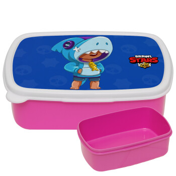 BrawlStars Leon Shark, ΡΟΖ παιδικό δοχείο φαγητού (lunchbox) πλαστικό (BPA-FREE) Lunch Βox M18 x Π13 x Υ6cm