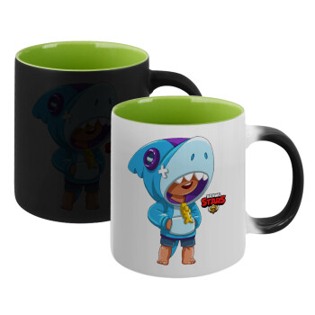 Brawl Stars Leon Shark, Κούπα Μαγική εσωτερικό πράσινο, κεραμική 330ml που αλλάζει χρώμα με το ζεστό ρόφημα