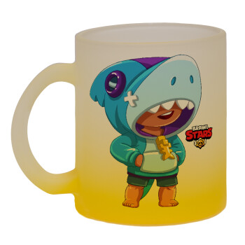 Brawl Stars Leon Shark, Κούπα γυάλινη δίχρωμη με βάση το κίτρινο ματ, 330ml