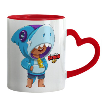 Brawl Stars Leon Shark, Mug heart red handle, ceramic, 330ml