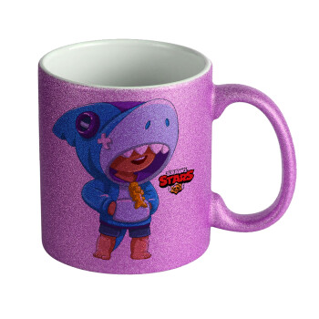Brawl Stars Leon Shark, Κούπα Μωβ Glitter που γυαλίζει, κεραμική, 330ml