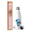 Easter Set, metallic stainless steel water bottle (750ml) & scented flat Easter candle (30cm) (PINK)