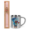 Easter Set, metallic thermal cup (300ml) & aromatic flat Easter candle (30cm) (PINK)