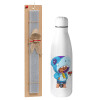 Easter Set, metallic stainless thermos bottle (500ml) & scented flat Easter candle (30cm) (GRAY)