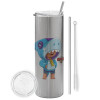 Tumbler stainless steel Silver 600ml, with metal straw & cleaning brush