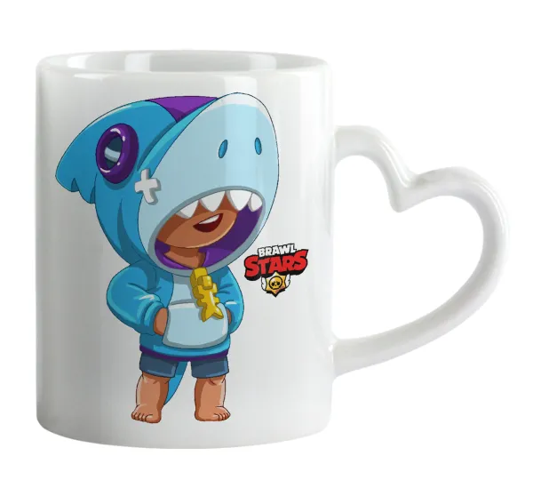 Brawl Stars Leon Shark — Mug heart handle, ceramic, 330ml