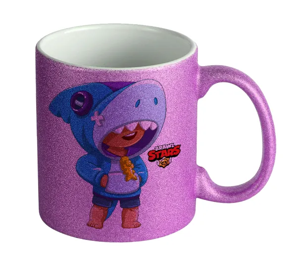 Brawl Stars Leon Shark — Κούπα Μωβ Glitter που γυαλίζει, κεραμική, 330ml