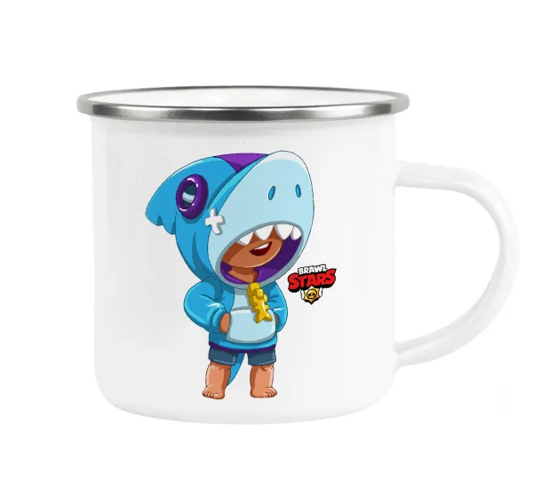 Brawl Stars Leon Shark — Metallic enamel cup white 360ml