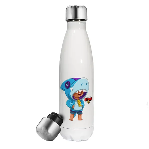 Brawl Stars Leon Shark — Metal mug thermos White (Stainless steel), double wall, 500ml