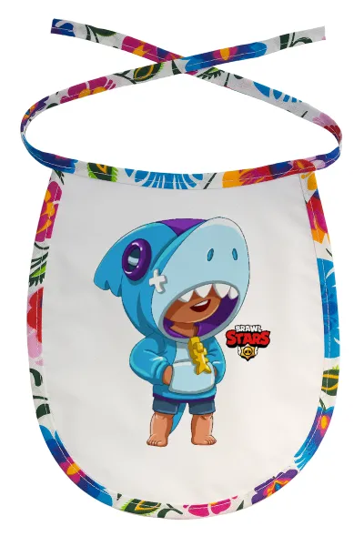 Brawl Stars Leon Shark — Stain-resistant baby bib with tie, multicoloured