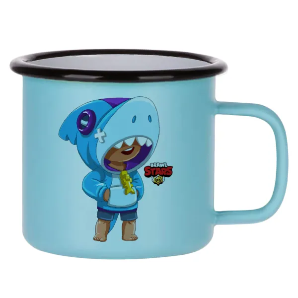 Brawl Stars Leon Shark — Κούπα Μεταλλική εμαγιέ ΜΑΤ σιέλ 360ml