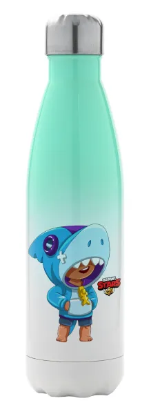 Brawl Stars Leon Shark — Metal mug thermos Green/White (Stainless steel), double wall, 500ml