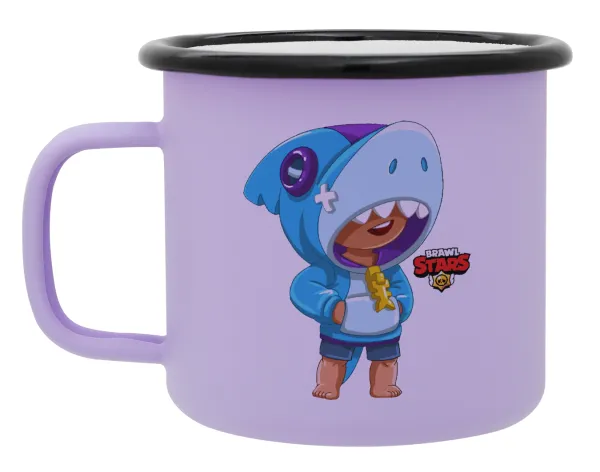 Brawl Stars Leon Shark — Metal enamel mug, matte light pastel purple, 360ml