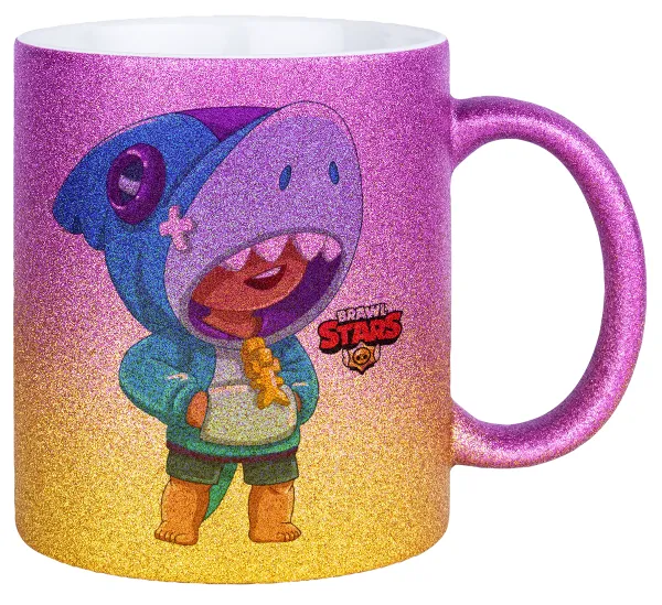 Brawl Stars Leon Shark — Κούπα Χρυσή/Ροζ Glitter, κεραμική, 330ml