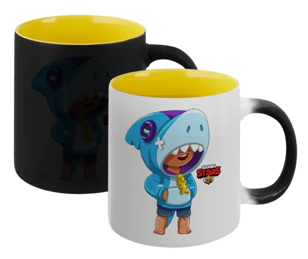 Brawl Stars Leon Shark — Magic mug with yellow interior, ceramic, 330ml, changes colour with hot drinks