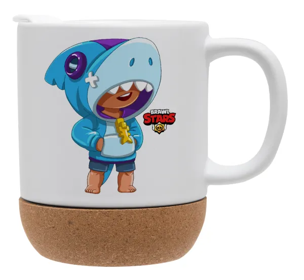 Brawl Stars Leon Shark — Κούπα, κεραμική με βάση φελού και καπάκι (ΜΑΤ), 330ml