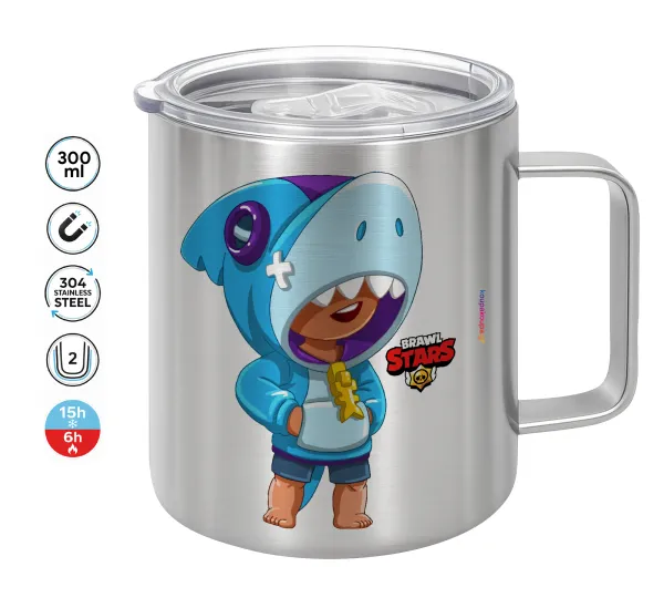 Brawl Stars Leon Shark — Double-walled stainless steel mug 300ml with temperature-retaining lid