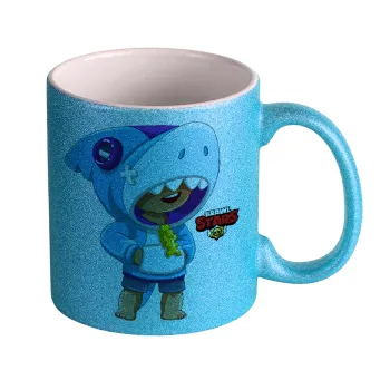 Brawl Stars Leon Shark, Κούπα Σιέλ Glitter που γυαλίζει, κεραμική, 330ml