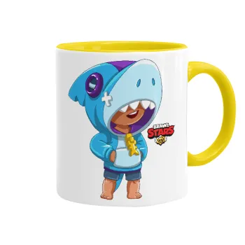 Brawl Stars Leon Shark, Κούπα χρωματιστή κίτρινη, κεραμική, 330ml