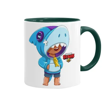 Brawl Stars Leon Shark, Κούπα χρωματιστή πράσινη, κεραμική, 330ml
