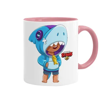 Brawl Stars Leon Shark, Κούπα χρωματιστή ροζ, κεραμική, 330ml