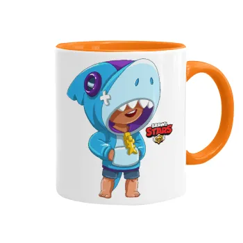 Brawl Stars Leon Shark, Κούπα χρωματιστή πορτοκαλί, κεραμική, 330ml