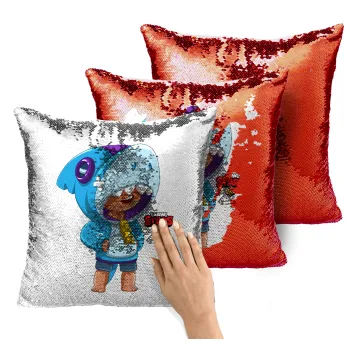 Brawl Stars Leon Shark, Μαξιλάρι καναπέ Μαγικό Κόκκινο με πούλιες 40x40cm περιέχεται το γέμισμα