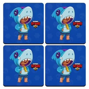 Brawl Stars Leon Shark, ΣΕΤ 4 Σουβέρ ξύλινα τετράγωνα (9cm)